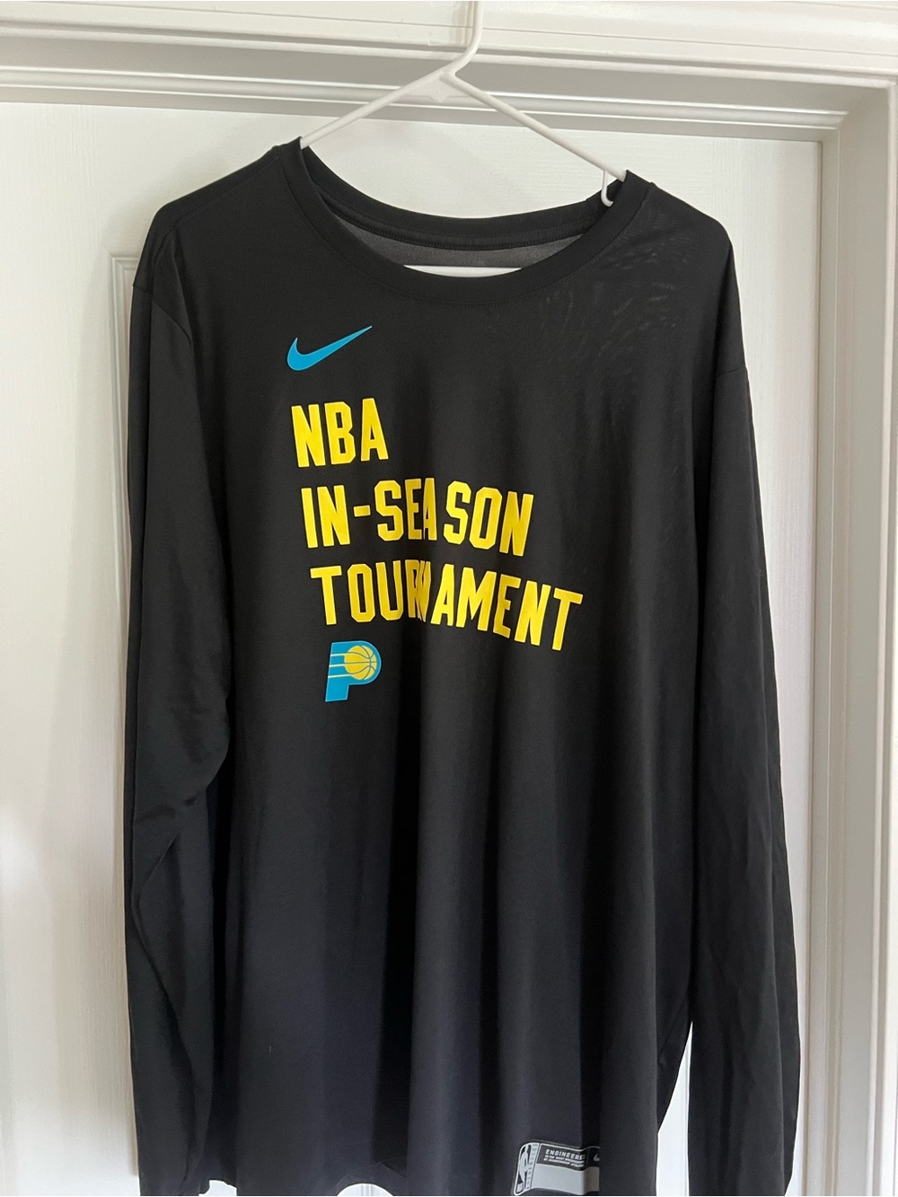 Pacers NBA In-Season Tournament Long Sleeve Tee - Black with Yellow & Teal.